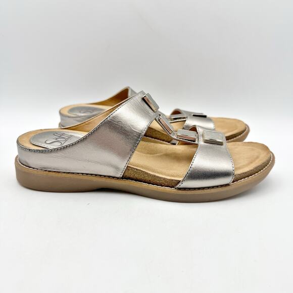 Sofft Womens Blaire Wedge Sandal US 7.5 M Taupe Silver Metallic Leather NWOB - Picture 2 of 11